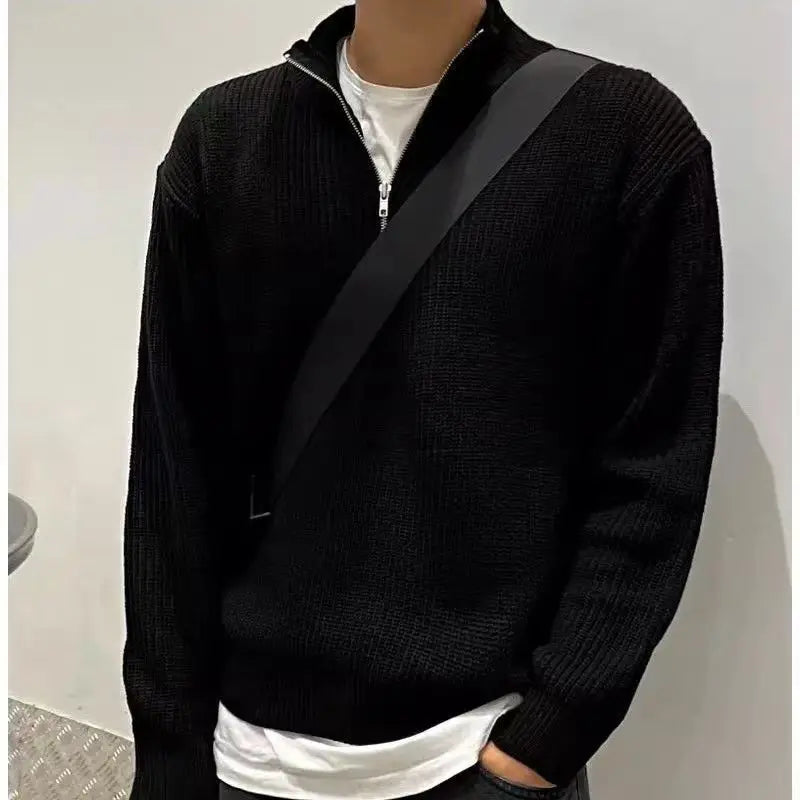 Autumn & Winter Men's Knitting Jacket Korean-Style New Half Zip Sweater Casual Minimalist Solid Color Outerwear