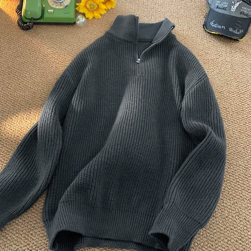Half Zipper High Neck Pullover Sweater Men Autumn Winter Knitted Sweater Soft Lazy Tops Couple Coat Long Sleeve Warm Outerwear