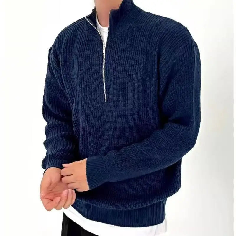 Autumn & Winter Men's Knitting Jacket Korean-Style New Half Zip Sweater Casual Minimalist Solid Color Outerwear