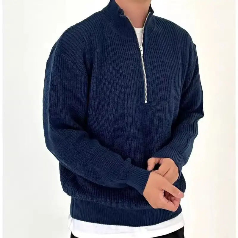 Autumn & Winter Men's Knitting Jacket Korean-Style New Half Zip Sweater Casual Minimalist Solid Color Outerwear